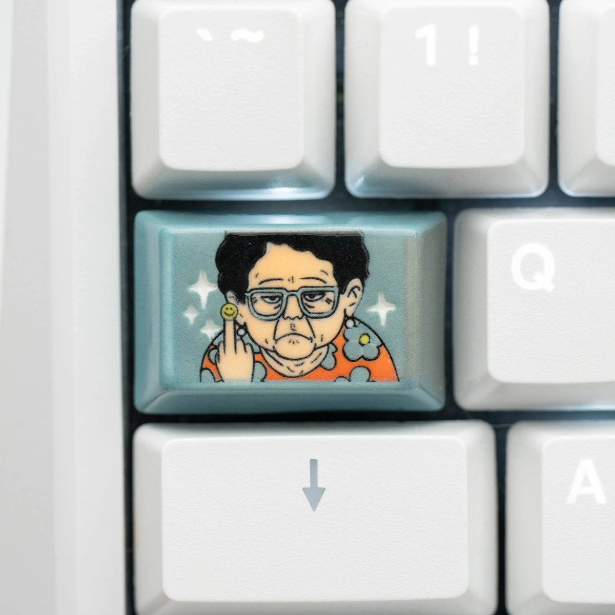 Grandpa and grandma are in a good mood. Illustration theme, hand drawn, creative underglaze color, ceramic keycaps, niche creativity, personalized keycaps, mechanical keyboards, DIY accessories, trendy customization, decorative keycaps