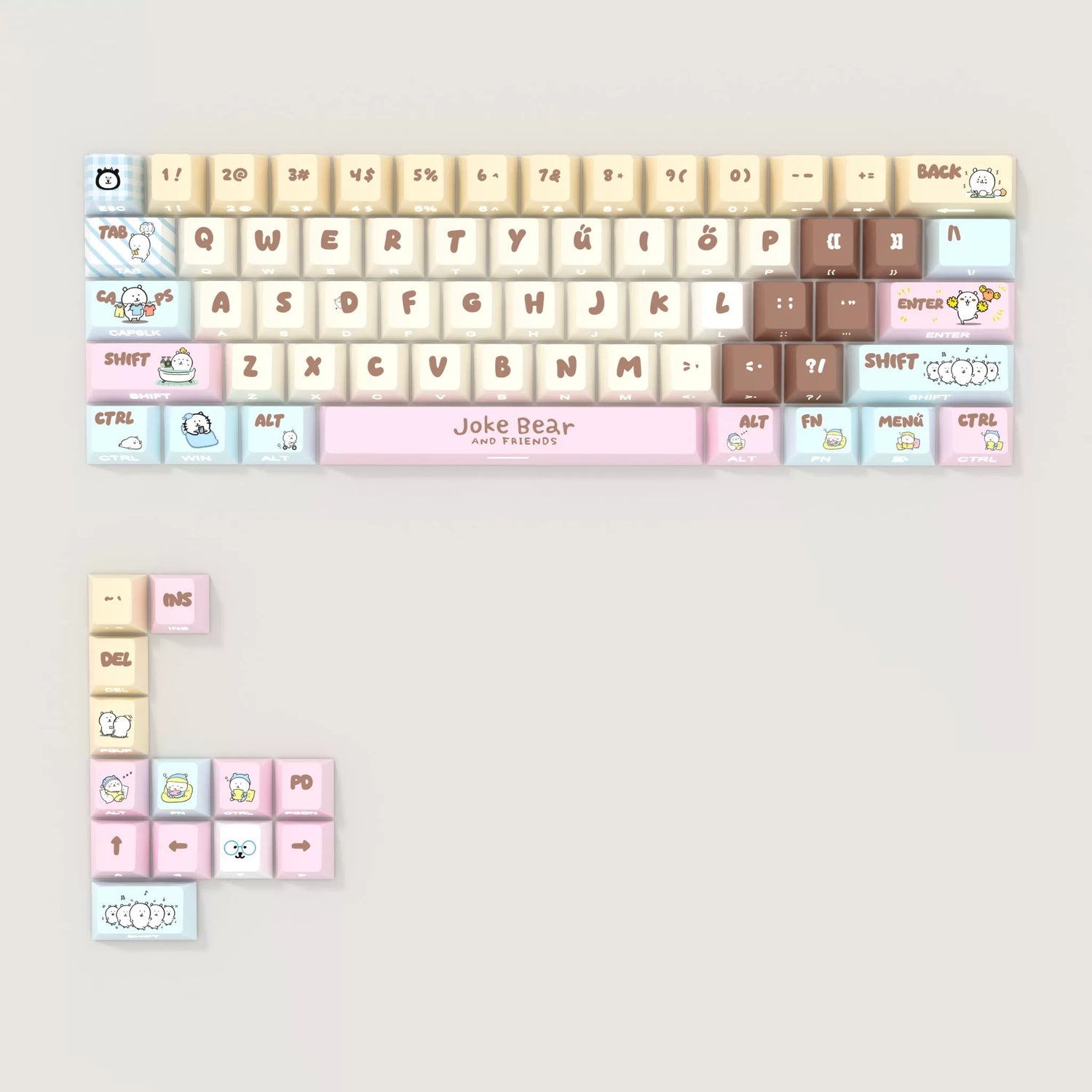 Joke Bear Cute Comic Theme Keycap Set, PBT Material Personalized Keycap Set, Anime Game Culture Creative Decorative Keycap Set, Compatible with 61/64/68/75/84/87/104 Key Mechanical Keyboard