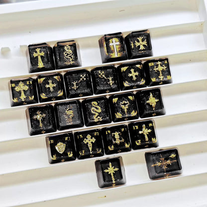 Baroque, Gothic style, crystal resin cross retro medieval effect personalized keycap set, mechanical keyboard art, cultural and creative decorative keycaps