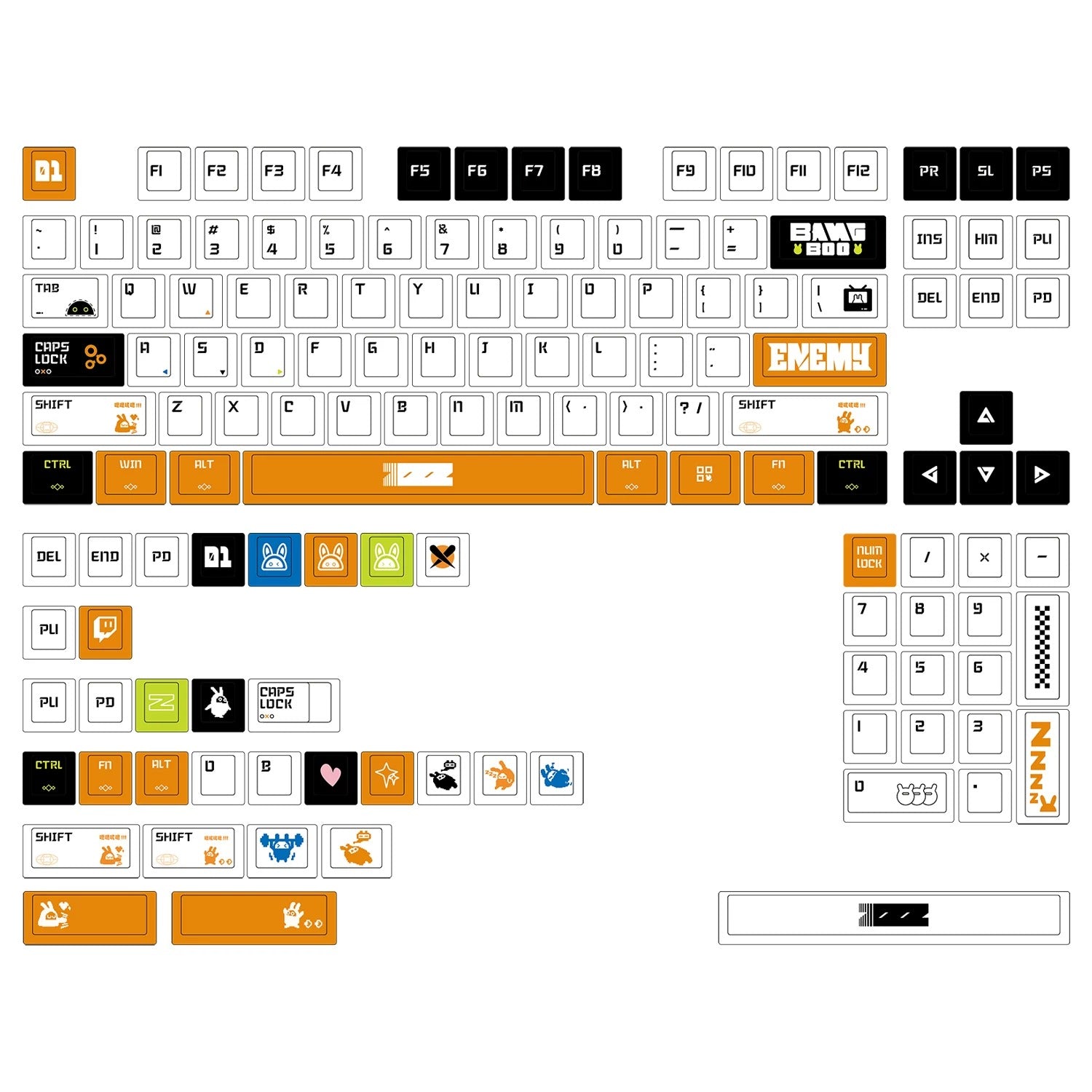 Zenless Zone Zero series, Bangboo themed PBT material personalized keycap set, anime and games cultural creative decoration keycap set, compatible with 61/64/68/75/84/87/104 mechanical keyboard