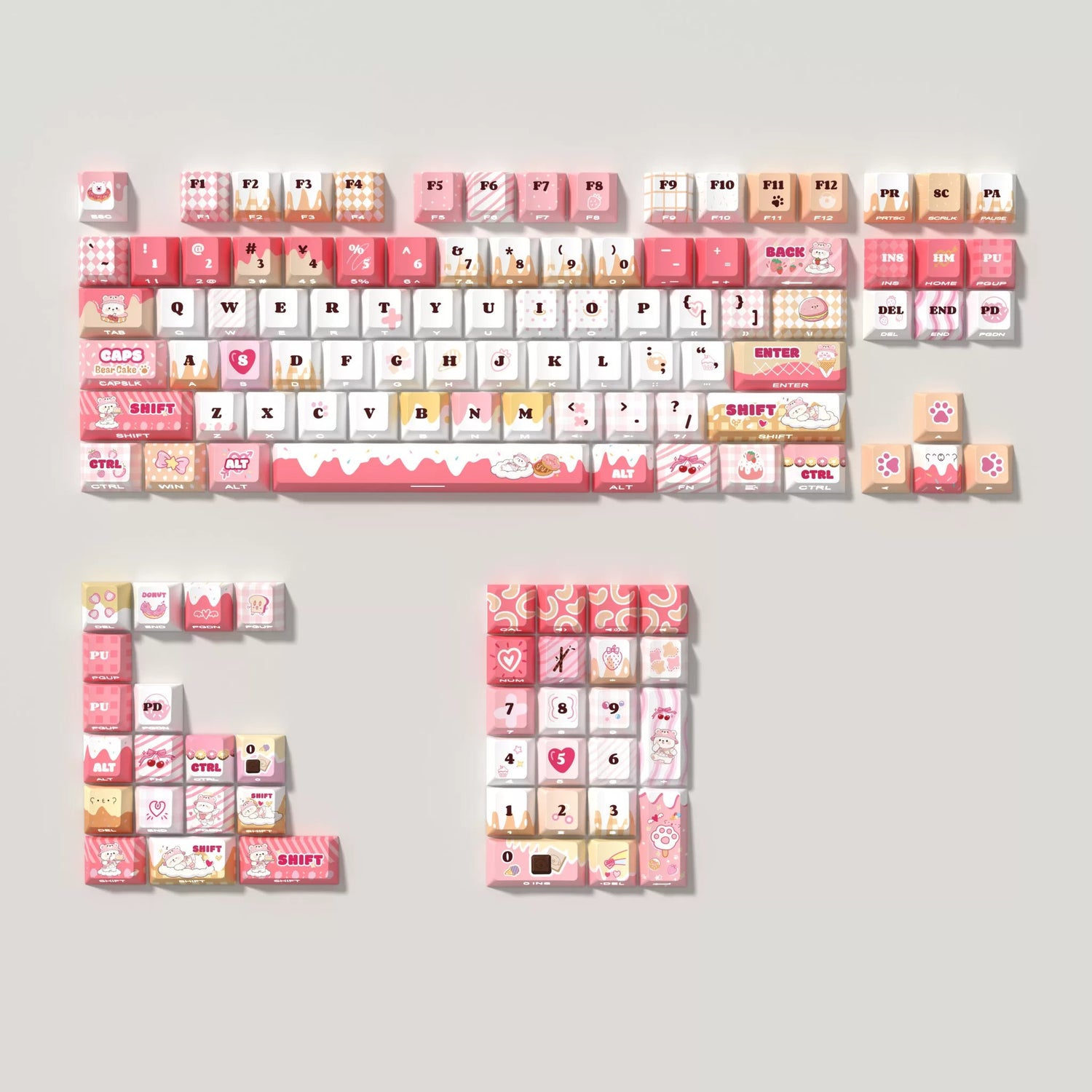Strawberry Cake Bear Theme Keycap Set, PBT Material Personalized Keycap Set, Anime Game Culture Creative Decorative Keycap Set, Compatible with 61/64/68/75/84/87/104 Key Mechanical Keyboard