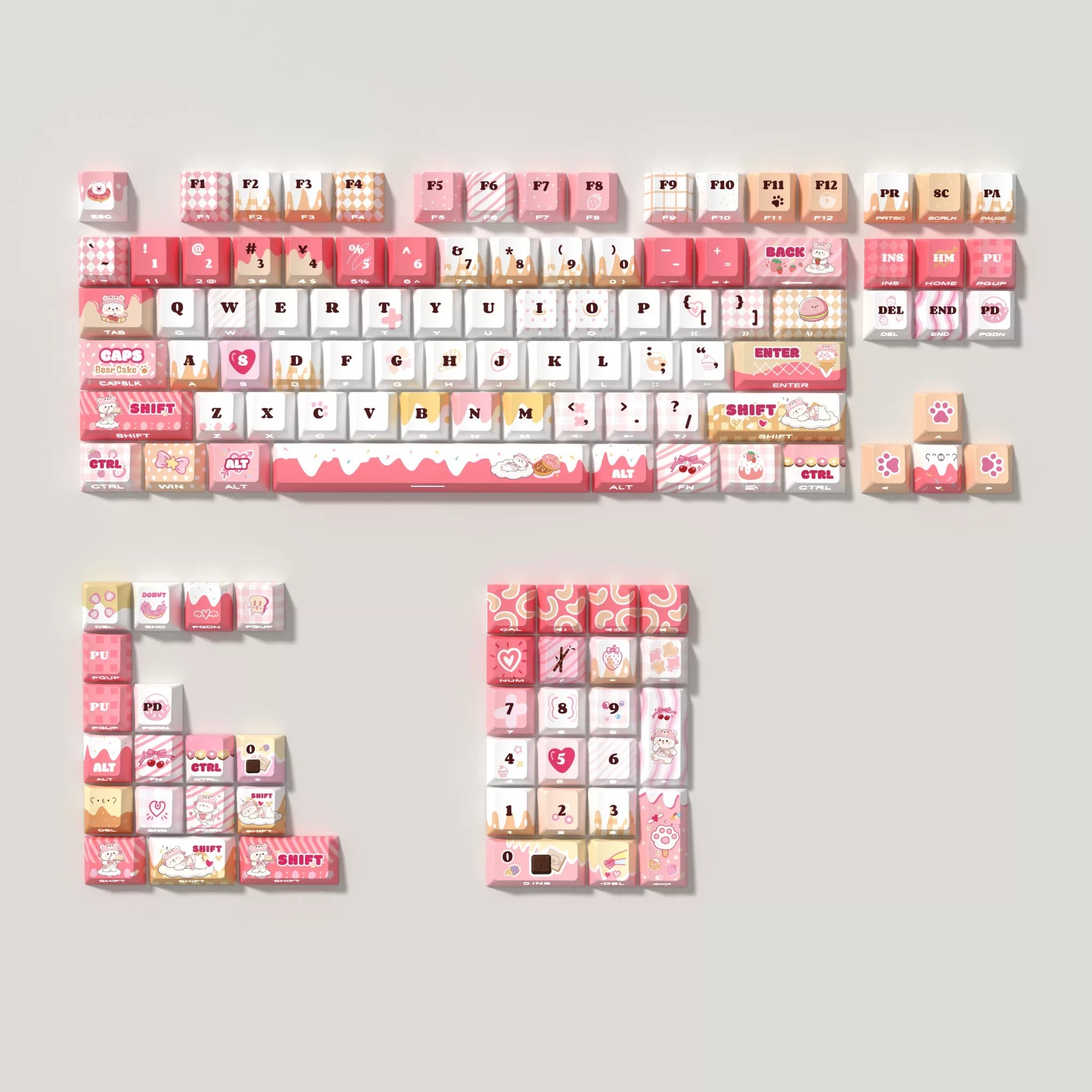 Strawberry Cake Bear Theme Keycap Set, PBT Material Personalized Keycap Set, Anime Game Culture Creative Decorative Keycap Set, Compatible with 61/64/68/75/84/87/104 Key Mechanical Keyboard