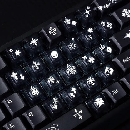 Chrome Hearts Crystal Jelly Keycaps, PC High Transparency Keycaps Transparent Theme Mechanical Keyboard Specific Keycaps, Fashion Trend Personalized Keycap Set