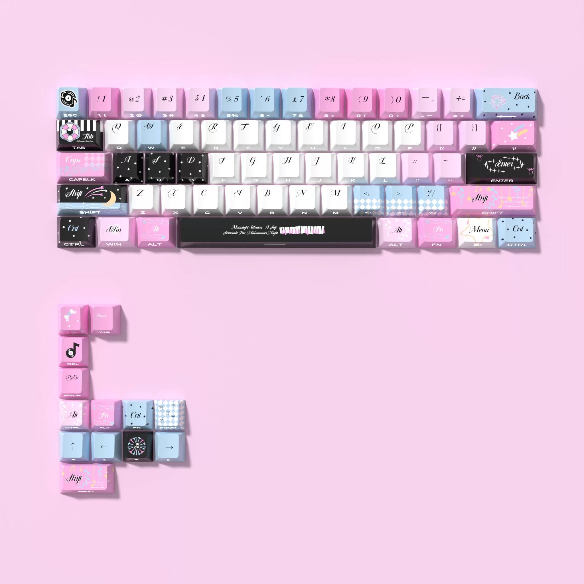 Midsummer Night Song Theme Keycap Set, PBT Material Personalized Keycap Set, Culture Creative Decorative Keycap Set, Compatible with 61/64/68/75/84/87/104 Key Mechanical Keyboard