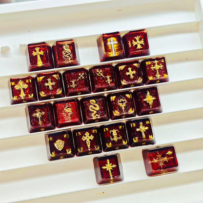 Baroque, Gothic style, crystal resin cross retro medieval effect personalized keycap set, mechanical keyboard art, cultural and creative decorative keycaps