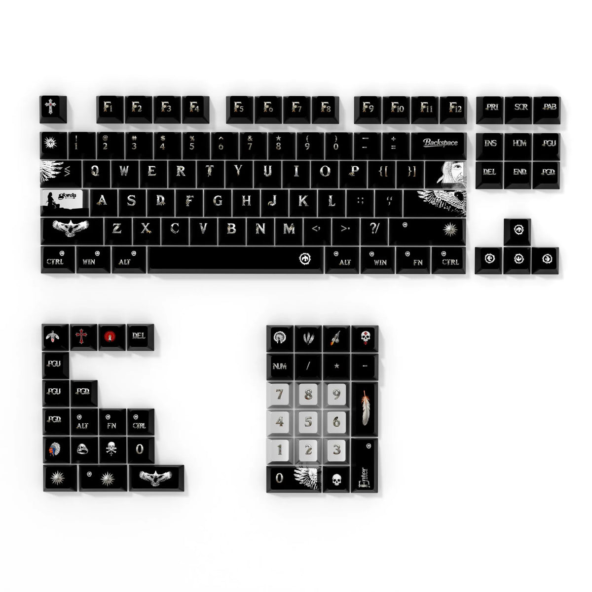 Feather inspired theme design, metallic paint texture, PBT material personalized keycap set, creative decorative keycap set, compatible with 61/64/68/75/84/87/104 mechanical keyboard replacement keycap