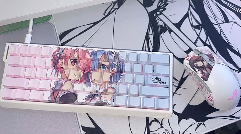 Re:Life in a different world from zero ，Rem PBT material personalized key cap set, animation game culture creative decoration key cap set, compatible with 61/64/68/75/84/87/104 key mechanical keyboard