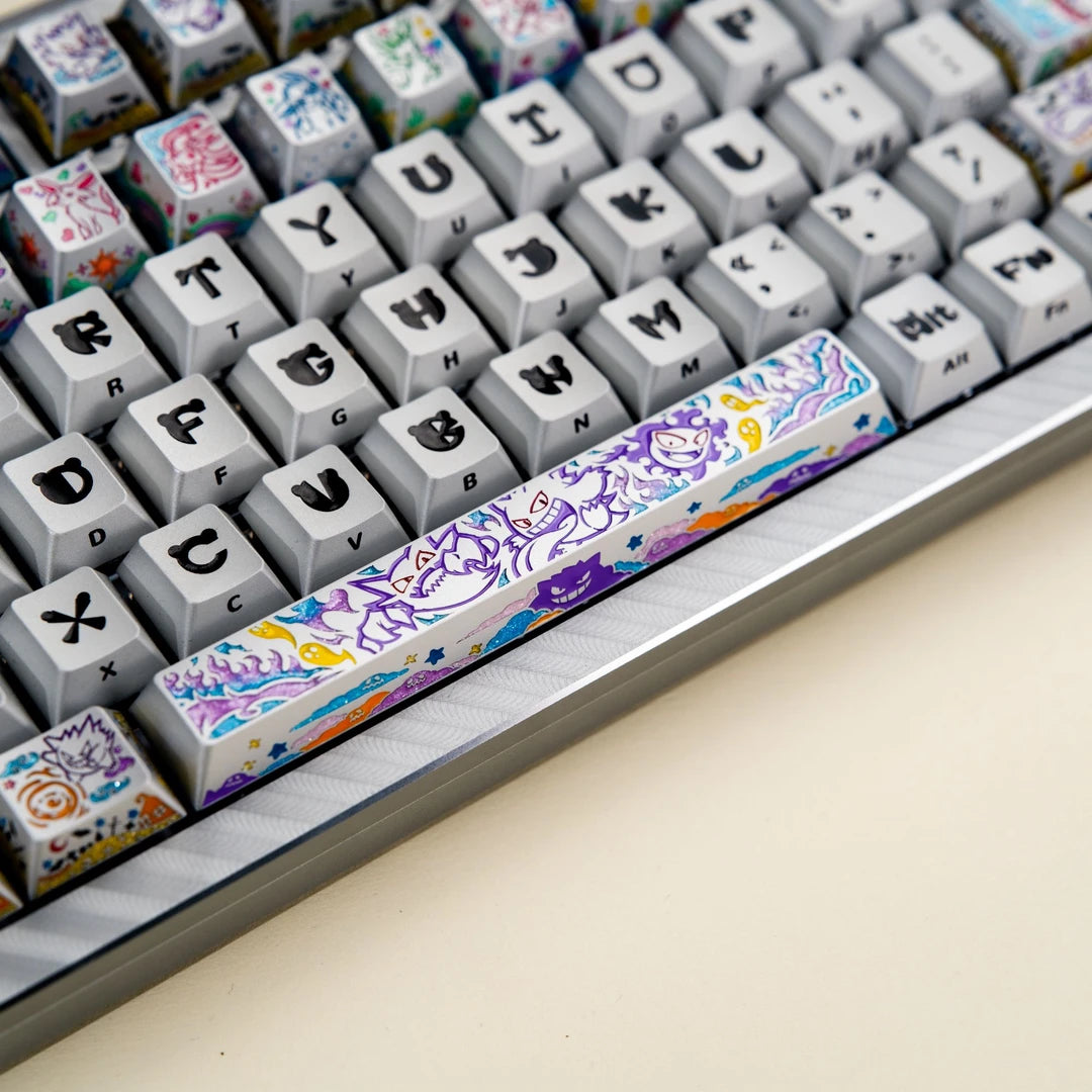 Pok é mon series, gengar themed design, keycaps made of aluminum alloy material CNC integrated precision machining personalized keycaps, mechanical keyboard decorative keycaps