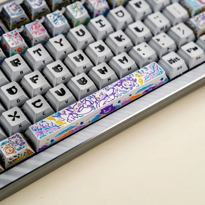 Pok é mon series, gengar themed design, keycaps made of aluminum alloy material CNC integrated precision machining personalized keycaps, mechanical keyboard decorative keycaps
