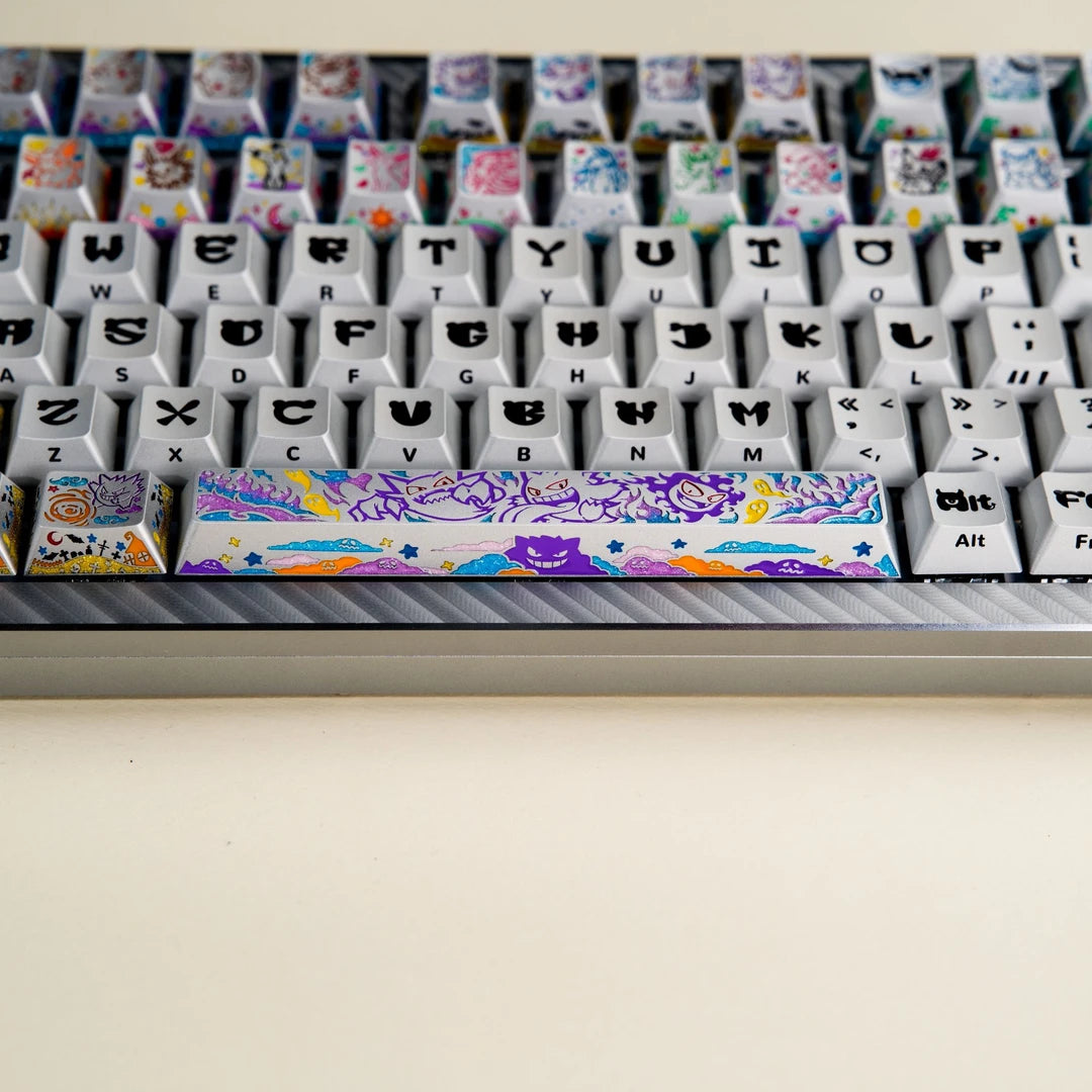 Pok é mon series, gengar themed design, keycaps made of aluminum alloy material CNC integrated precision machining personalized keycaps, mechanical keyboard decorative keycaps