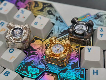 Time in Wonders， Pure silver material metal personalized keycap, quartz clock dial can work normally, creative art decoration keycap