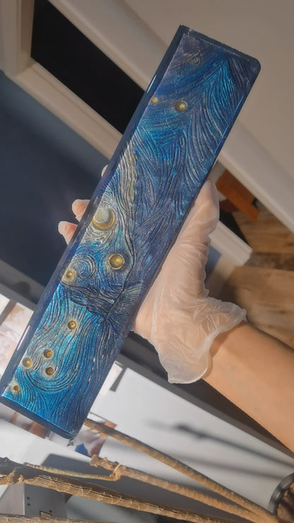 Van Gogh style starry night, Keyboard holder, Handmade custom resin hand support, keyboard accessories
